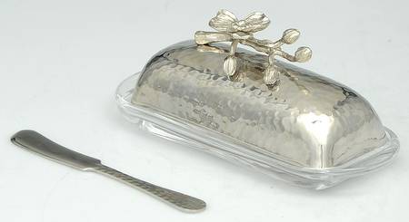White Orchid (Nickelplate, Hollowware) Metal Lid Glass Base 1/4 Pound Butter