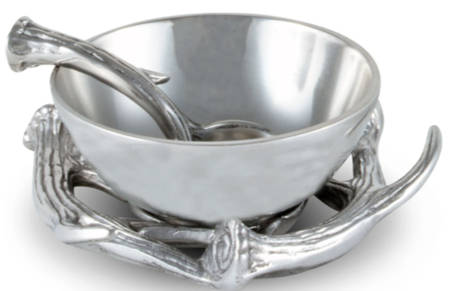 Antler (Pewter, Hollowware) Condiment Bowl & Underplate with Spoon