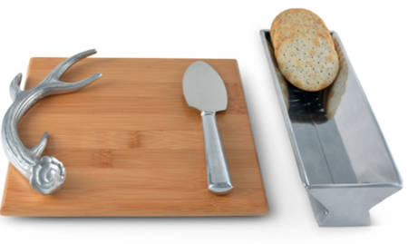 Antler (Pewter, Hollowware) Wood Cheese Board & Cracker Tray with Knife Set