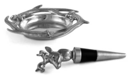 Antler (Pewter, Hollowware) Wine Bottle Coaster & Stopper (WCO & WISTO)