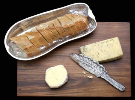 Organic Garden (Aluminum, Hollowware) Wood Cheese Board & Cracker Tray with Knife Set