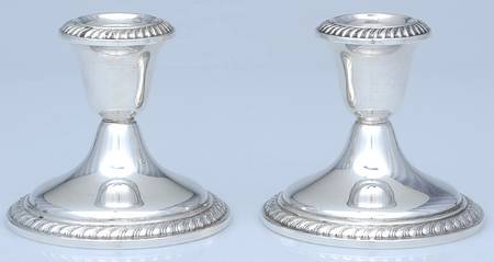 S160 (Sterling, Hollowware) Pair of Weighted Candleholders