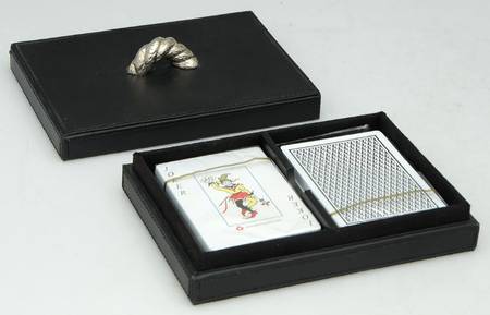 Rope (Nickelplate, Hollowware) Double Deck Poker Box & Lid with 2 Decks