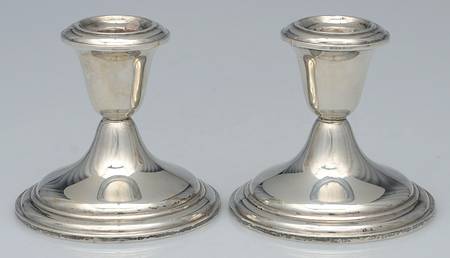 S159 (Sterling, Hollwware) Pair of 3" Weighted Candleholders