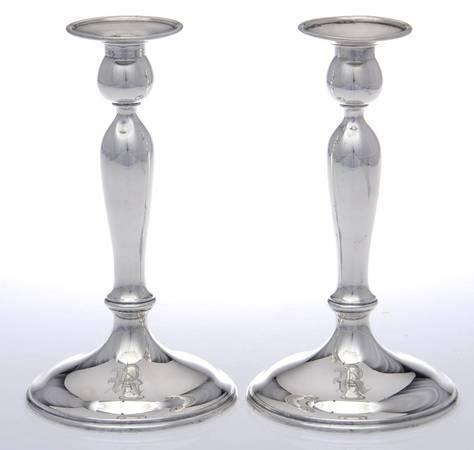 367 (Sterling, Hollowware) Pair of Weighted Candlesticks with Bobeche