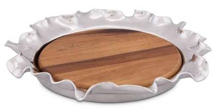 Carmel (Aluminum, Hollowware) Cheese Tray with Wood Insert