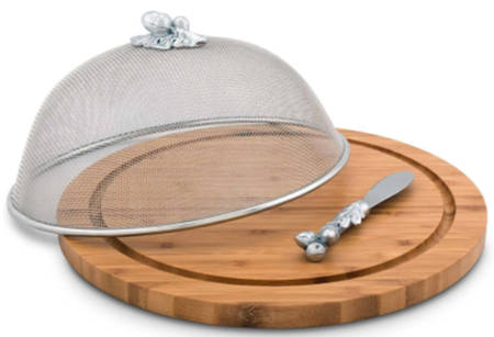 Forest (Aluminum, Hollowware) Wood Cheese Board & Mesh Dome with Spreader