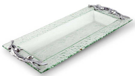 Olive Grove (Aluminum, Hollowware) 17" Rectangular Glass Tray with Metal Accent