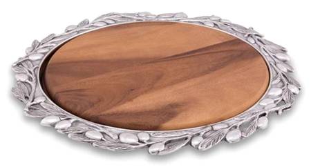 Olive Grove (Aluminum, Hollowware) Cheese Tray with Wood Insert