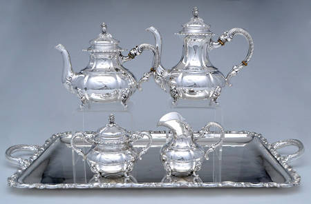 AHD2 (Sterling, Hollowware) 5 Piece Tea Set (SCP, STP, SCR, SSU, PWTL)