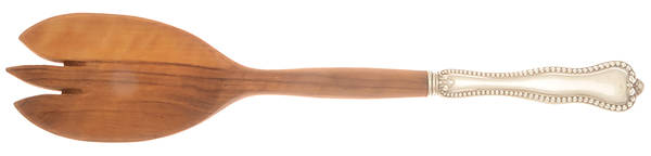 Bead (Sterling) Salad Serving Fork with Wooden Prongs