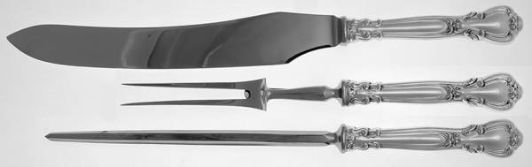 Chantilly (Sterling, No Monograms) Large 3-Piece Roast Carving Set w/ Stainless Blade