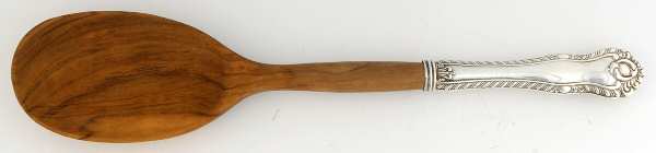 Gadroon (Sterling, No Monograms) Salad Serving Spoon with Wooden Bowl