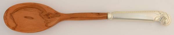 George II-Plain (Sterling, 1914) Salad Serving Spoon W/Wooden Bowl & Pistol Handle