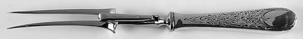 London Engraved (Sterling, 1914, No Monograms) Large Stainless-Prong Roast Carving Fork