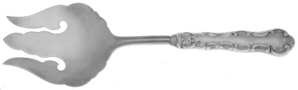 Pompadour (Sterling, 1914, No Monograms) Salad Serving Fork with Plated Prongs