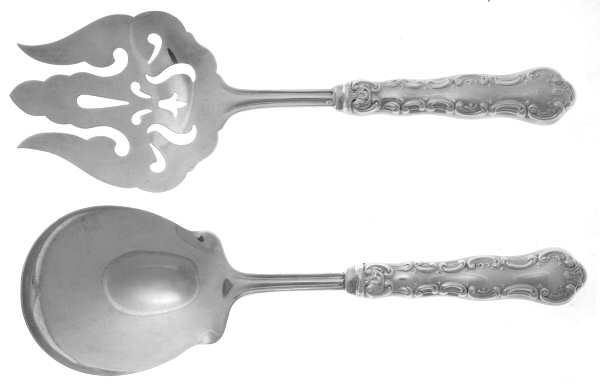 Pompadour (Sterling, 1914, No Monograms) 2-Piece Salad Set with Silverplate Bowl