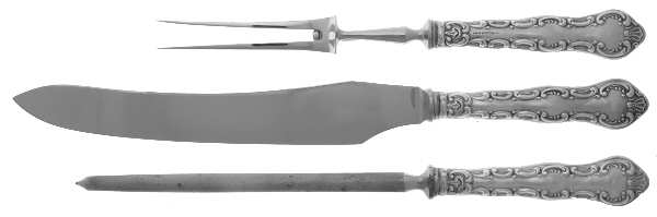 Pompadour (Sterling, 1914, No Monograms) Large 3-Piece Roast Carving Set w/ Stainless Blade