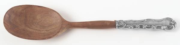 Pompadour (Sterling, 1914, No Monograms) Salad Serving Spoon with Wooden Bowl