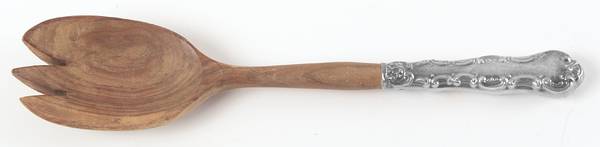 Pompadour (Sterling, 1914, No Monograms) Salad Serving Fork with Wooden Prongs