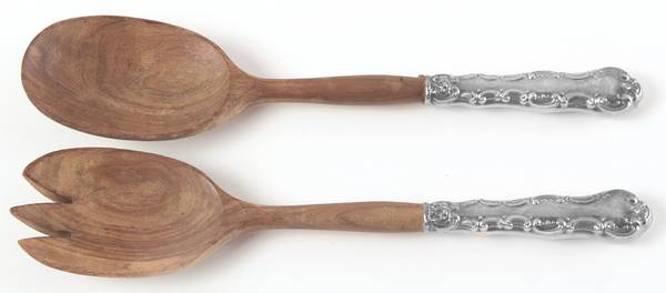 Pompadour (Sterling, 1914, No Monograms) Wooden Bowl 2-Piece Salad Set