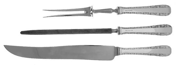 Rose Bower (Sterling, No Monograms) Large 3-Piece Roast Carving Set w/ Stainless Blade