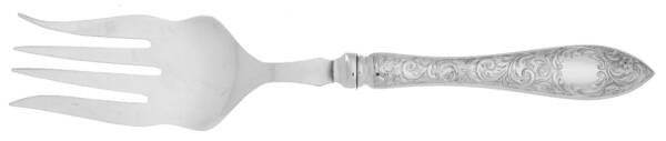 Tudor Scroll (Sterling, 1914, No Monograms) Large Cold Meat Serving Fork, Plated Tines