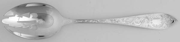 Tudor Scroll (Sterling, 1914, No Monograms) Pierced Tablespoon (Serving Spoon)