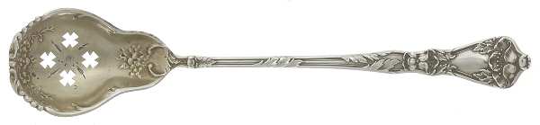 Poppy (Sterling) Short Olive Spoon with Pierced Bowl & Bright Cut
