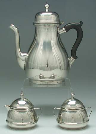 Colonial (Pewter, Hollowware) Coffee Set - 3 Piece (Coffee Pot, Creamer & Lid, Sugar & Lid)