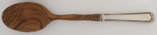 Scroll & Bead (Sterling, 1940, No Monograms) Salad Serving Spoon with Wooden Bowl