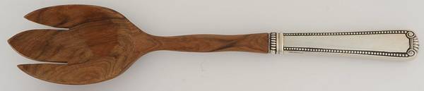 Scroll & Bead (Sterling, 1940, No Monograms) Salad Serving Fork with Wooden Prongs