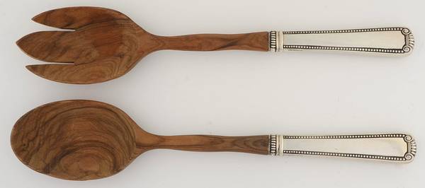 Scroll & Bead (Sterling, 1940, No Monograms) Wooden Bowl 2-Piece Salad Set