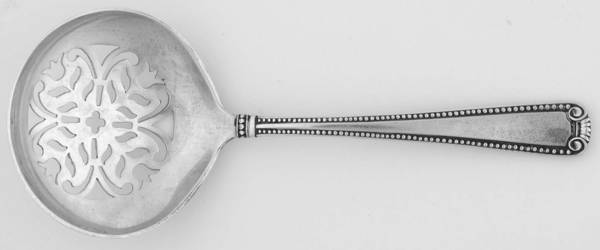 Scroll & Bead (Sterling, 1940, No Monograms) Solid Bon Bon Spoon with Pierced Bowl