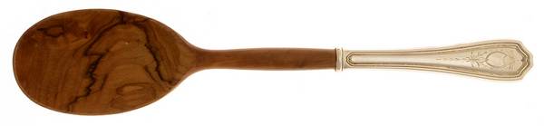 Georgian-Engraved (No Monograms) Salad Serving Spoon with Wooden Bowl
