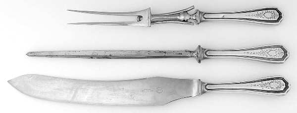 Georgian-Engraved (No Monograms) Large 3-Piece Roast Carving Set w/ Stainless Blade