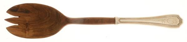 Georgian-Engraved (No Monograms) Salad Serving Fork with Wooden Prongs