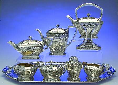 041 (Sterling, Hollowware) 8 Piece Tea Set (SCP,STP,SCR,SSU,SWB,SKES,TCAD,WTL)