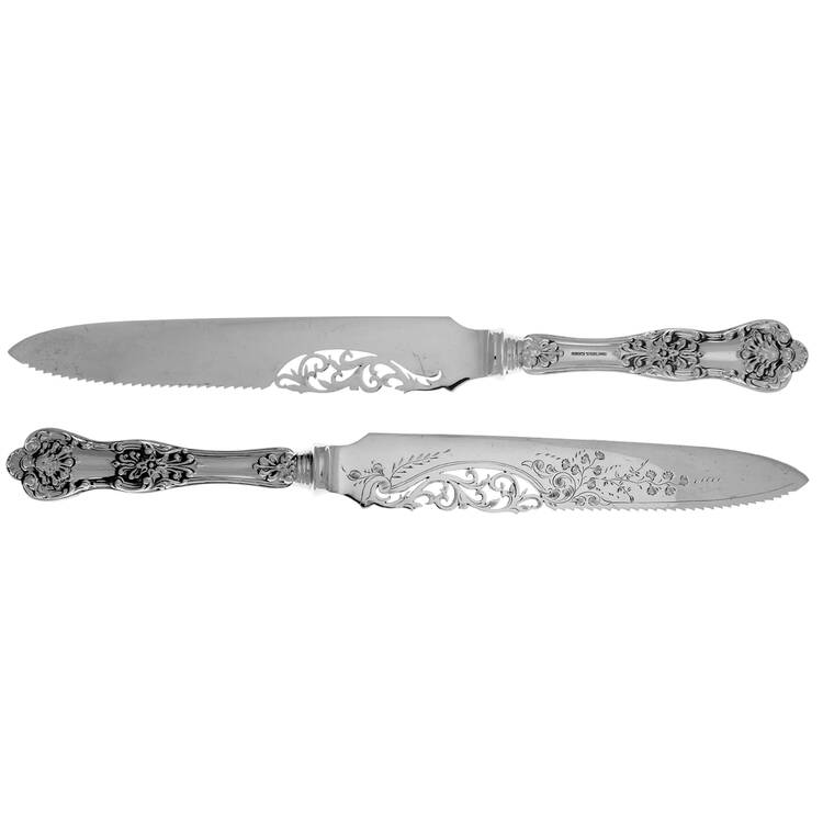 Queens (Sterling) Hollow Handle Bright Cut Cake Saw,SilverplateBlade