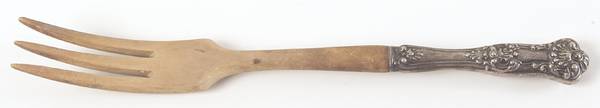 Queens (Sterling) Salad Serving Fork with Wooden Prongs