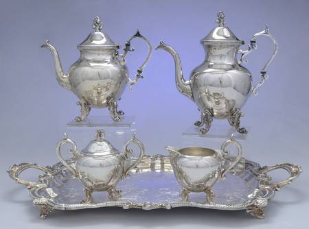 BIM1 (Silverplate, Hollowware) 5-Piece Silverplate Tea Set (with Tray)