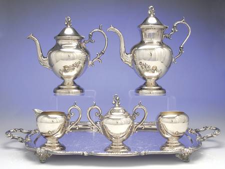 BIM2 (Silverplate, Hollowware) 6-Piece Plated Tea Set (Waste & Tray)