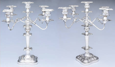 BIM4 (Silverplate, Hollowware) Pair of Large 5 Light Candelabras