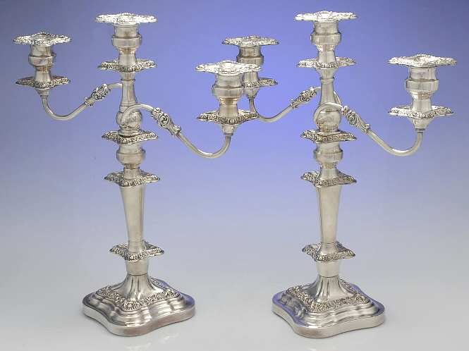 BIM4 (Silverplate, Hollowware) Pair of Large 3-Light Candelabra