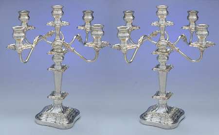 BIM4 (Silverplate, Hollowware) Pair of Large 5 Light Candelabras