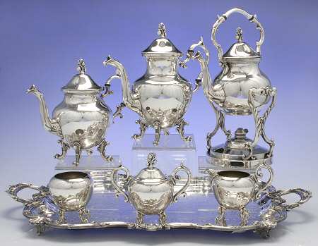 BIM10 (Silverplate, Hollowware) 7-Piece Plate Tea Set (Waste,Kettle,Tray)Plated