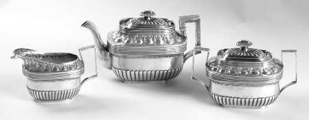 145 (Sterling, Hollowware) 3 Piece Tea Set (STP, SCR, SSU)
