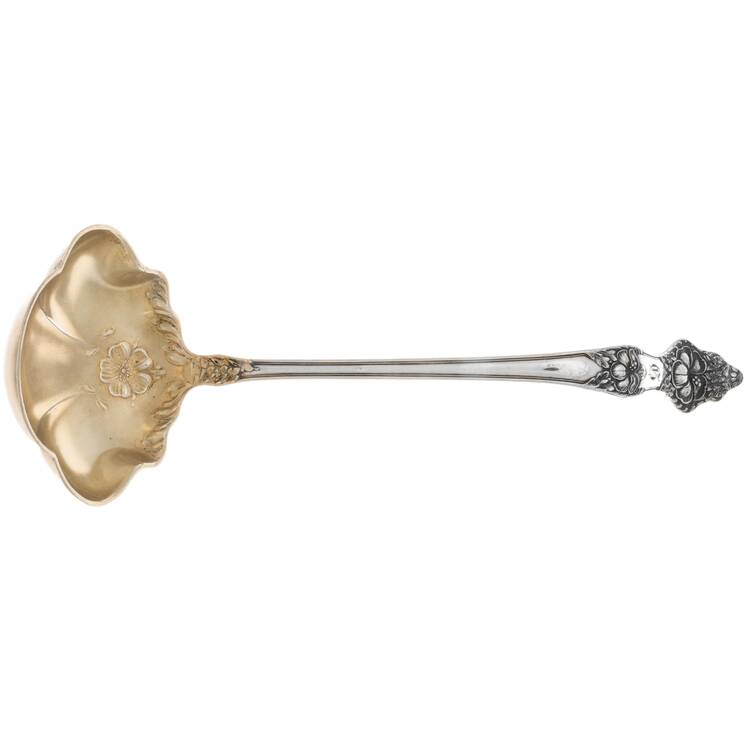 Landers No. 2 (Sterling, 1900, Monograms) Oyster Ladle Solid Piece by Baker Manchester