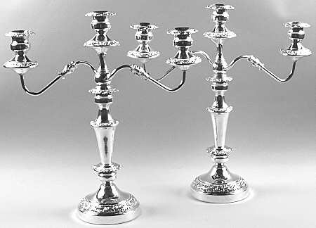 BIM13 (Silverplate, Hollowware) Pair of Large 3-Light Candelabra