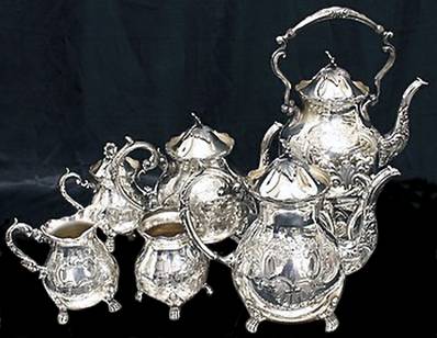 BIM15 (Silverplate, Hollowware) 6-Piece Plated Tea Set (Waste & Kettle)